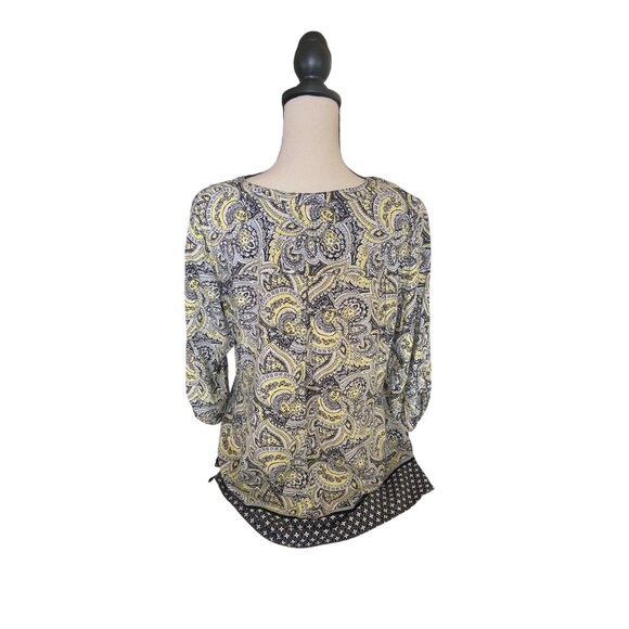 Croft Barrow Womens Medium Top Paisley 3/4 Sleeves Split Neck Retro - Picture 2 of 10